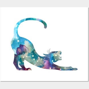 Stretching Cat Watercolor Painting Posters and Art